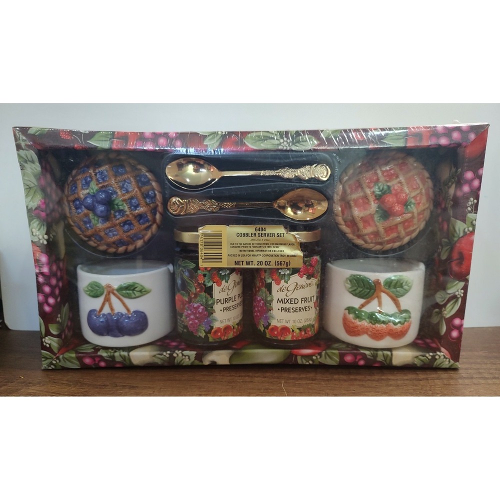 NOS Vtg KMART Cobbler Server Gift Set Jam Jars Spoons Sealed Expired
